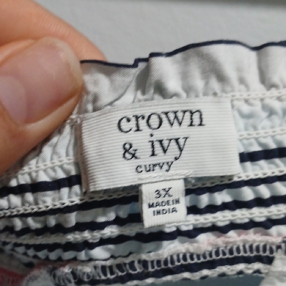 crown & ivy Curvy Off-Shoulder Striped Blouse - Blue, Pink, Black, Sz 3X New - Picture 6 of 14